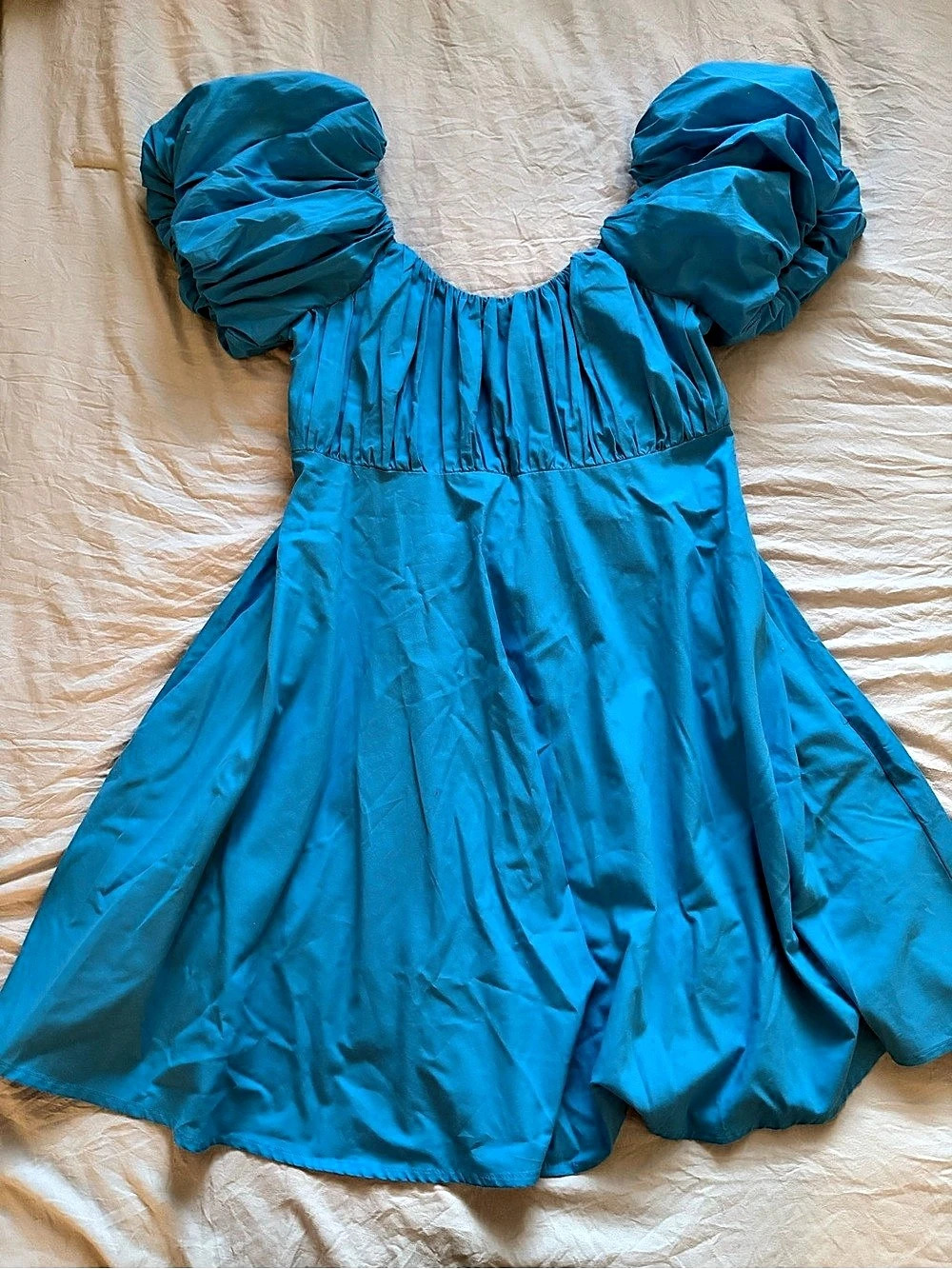 Abercrombie & Fitch The A&F Emerson Poplin Puff Sleeve Mini Dress Blue Medium